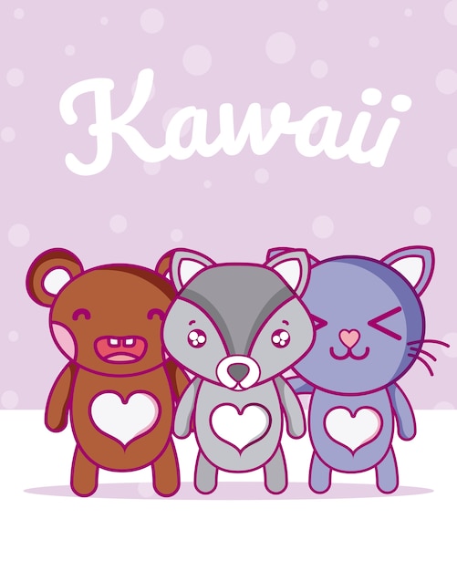 Animali Carini E Adorabili Con Disegni Kawaii Vettore Premium