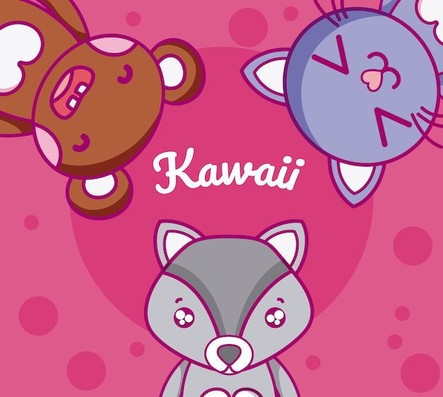 Animali Carini E Adorabili Con Disegni Kawaii Vettore Premium