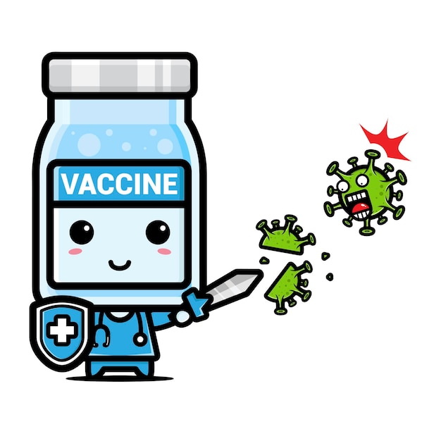 Simpatica mascotte vaccino contro il virus | Vettore Premium