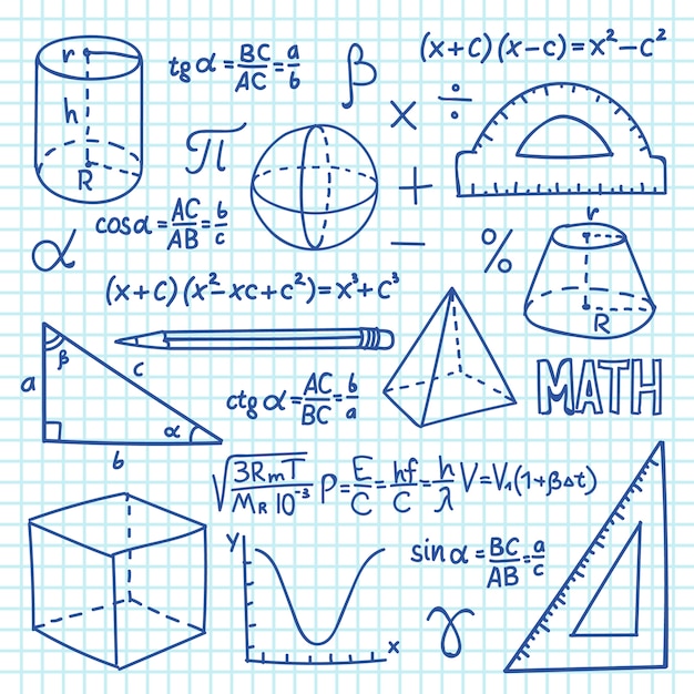 Doodle Matematica E Concetto Di Geometria Funzioni Di Trigonometria Grafici E Formule Matematiche Vector Istruzione Scolastica Di Fondo Vettore Premium