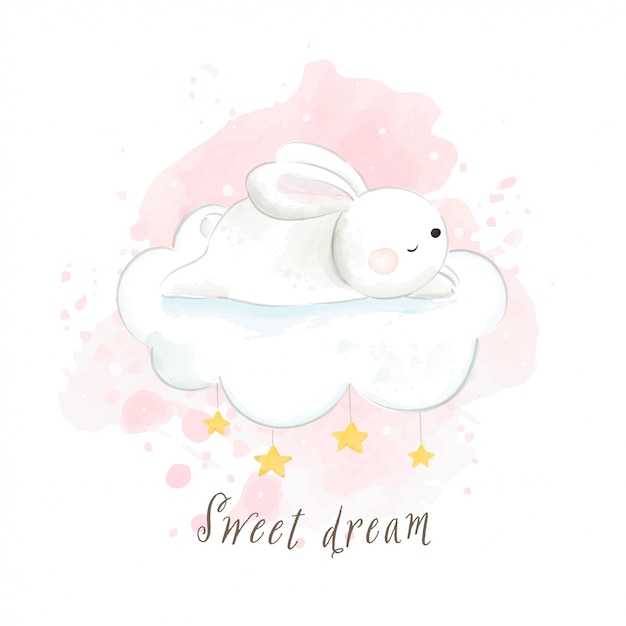 Disegna Un Simpatico Coniglio Che Dorme In Un Sogno Cosi Felice E Dolce Vettore Premium