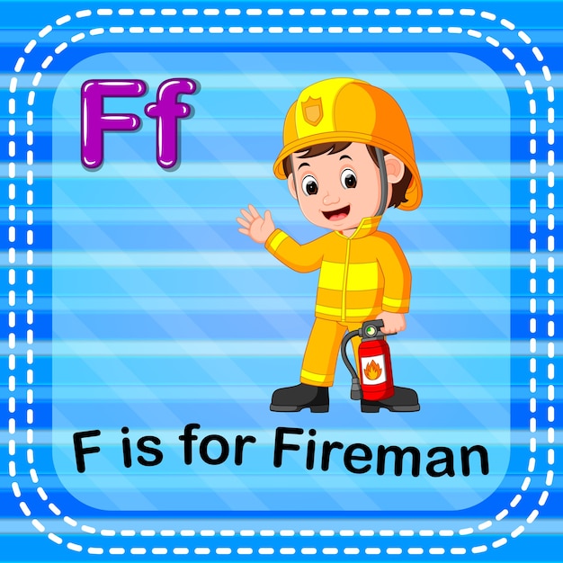 Flashcard Lettera F E Per Pompiere Vettore Premium