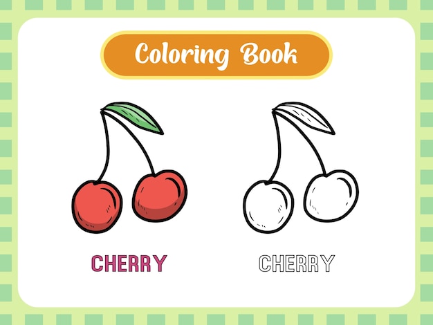 Libro Da Colorare Di Frutta Ciliegia Per Bambini Vettore Premium