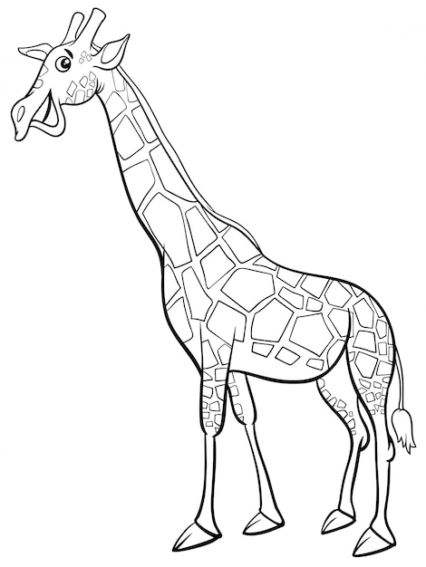 Libro Da Colorare Giraffa Animali Personaggio Dei Cartoni Animati Vettore Premium