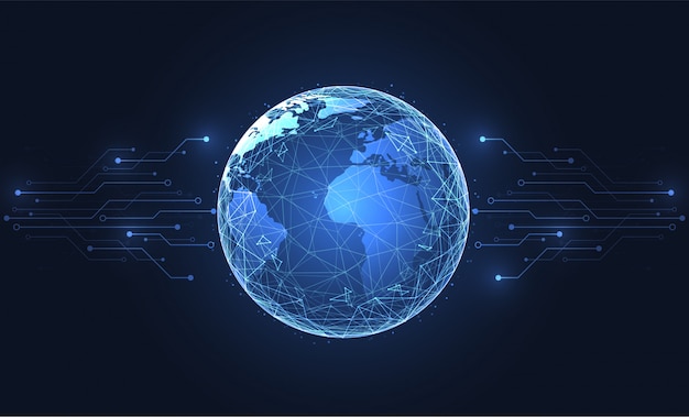 Connessione Di Rete Globale Sfondo Del Punto Mappa Mondo Vettore Premium