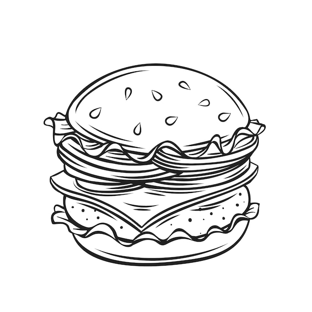 Fumetto Di Contorno Di Hamburger O Cheeseburger Vettore Premium