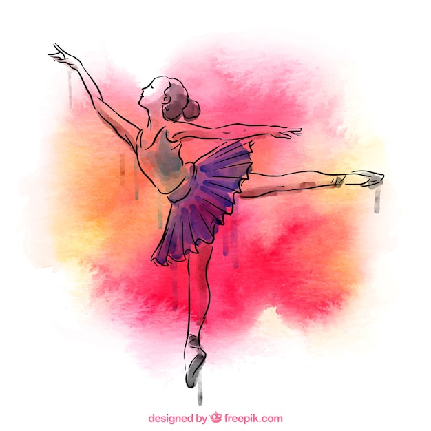 Mano Ballerina Disegnato Con Acquerello Spruzzi Vettore Premium