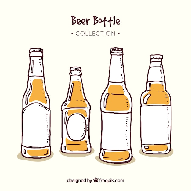 Collezione Di Bottiglie Di Birra Disegnata A Mano Vettore Premium