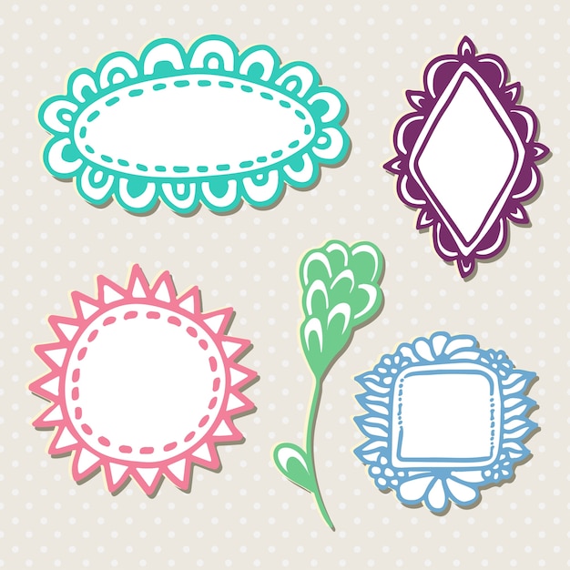 Disegni Disegnati A Mano Cute Doodle Cornici Vector Set Con Decorazioni Colorate Vettore Premium