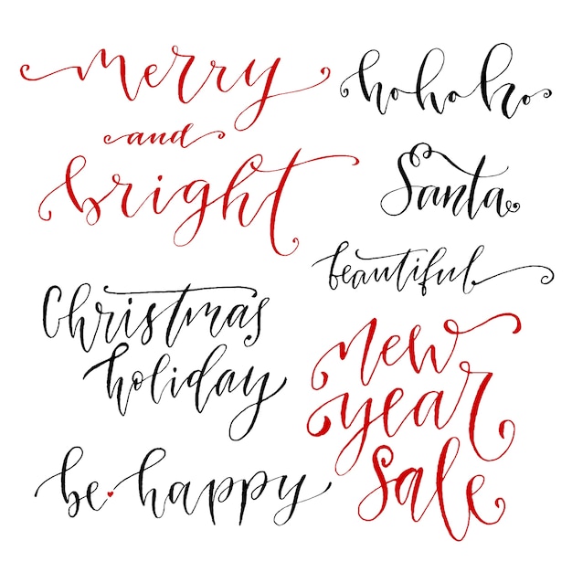 Lettere Disegnate A Mano Vettoriale Collezione Di Calligrafia Moderna Di Capodanno Festa Di Natale O Decorazione Poster Vettore Premium