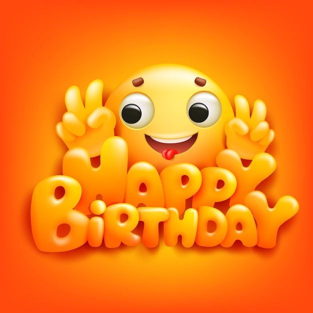 Card Di Buon Compleanno Con Personaggio Dei Cartoni Animati Emoji Vettore Premium