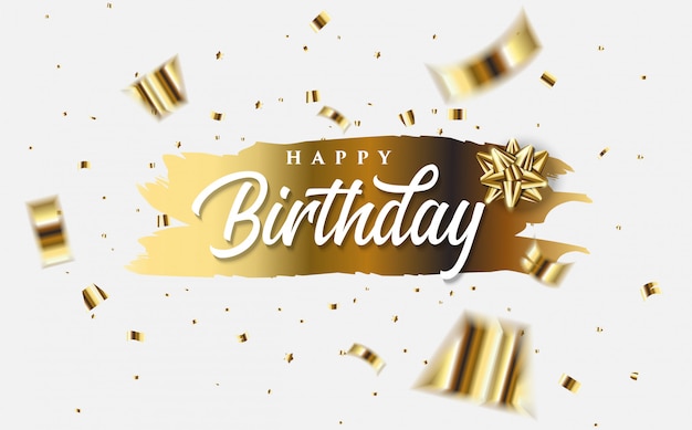 Cartolina D Auguri Di Buon Compleanno Con Illustrazioni Di Fogli Di Carta Oro Folio E Le Parole Buon Compleanno Bianco Su Oro Vettore Premium