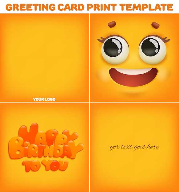 Cartolina D Auguri Di Buon Compleanno Con La Faccia Di Emoji Sorriso Giallo Modello Di Stampa Vettore Premium