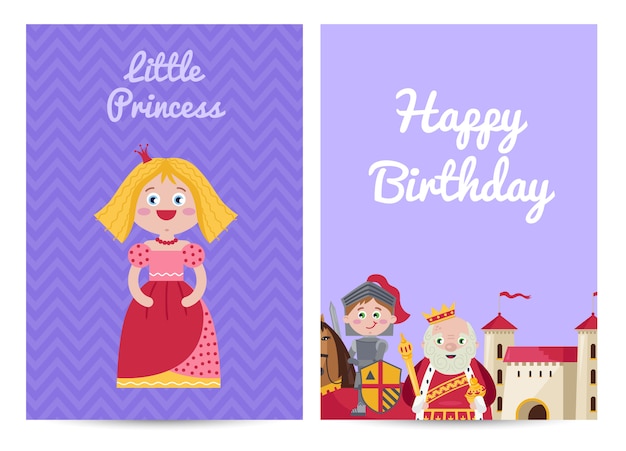 Cartolina Di Buon Compleanno Bambini Con Principessa Vettore Premium