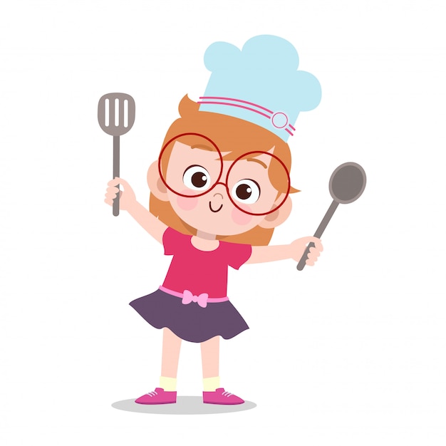 Chef di cucina bambino felice | Vettore Premium
