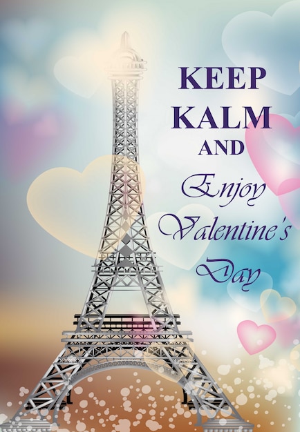 Happy Valentine Day Carta Romantica Con Palloncini E La Torre Eiffel Vettore Premium