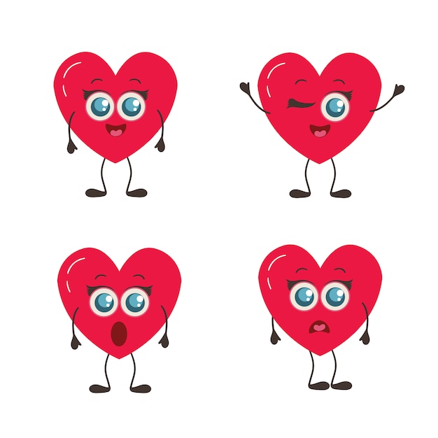 Buon San Valentino Insieme Di Amore Emoji Isolato Su Bianco Collezione Divertente Cuore Per San Valentino Vettore Premium