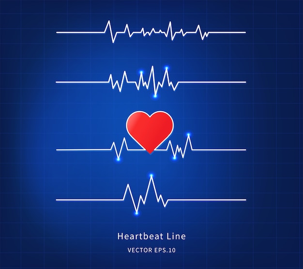 Icona Della Linea Di Battito Cardiaco Su Sfondo Blu Vettore Premium