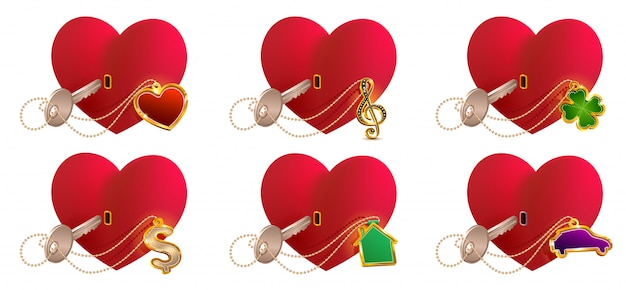 L Amore Chiave E Aprire La Serratura A Forma Di Cuore Amore Di Simbolo Del Cuore Di San Valentino Vettore Premium