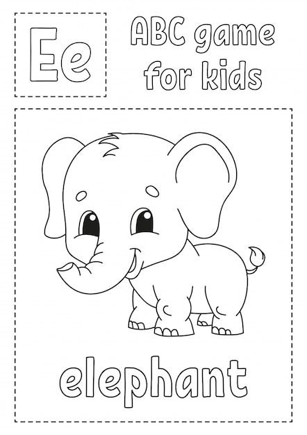 La Lettera E Sta Per Elefante Gioco Abc Per Bambini Pagina Da Colorare Di Alfabeto Vettore Premium