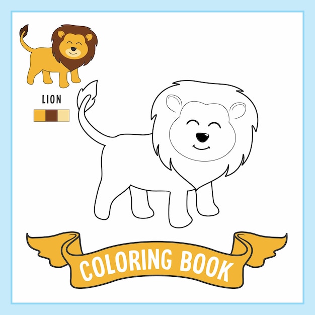 Libro Da Colorare Con Animali Leone Vettore Premium