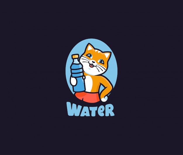 Il Logo Dell Acqua Gatto Logotipo Con Bottiglia Scritte Animali Divertenti Vettore Premium