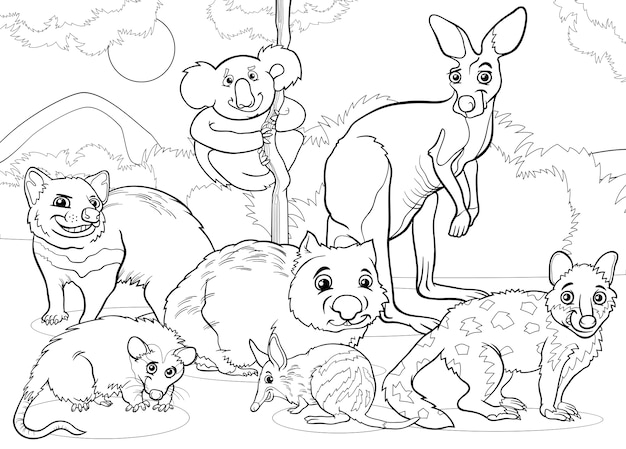 Pagina Da Colorare Di Animali Marsupiali Fumetto Vettore Premium