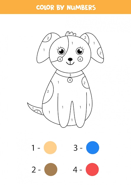 Pagina Da Colorare Matematica Per Bambini Cane Di Cartone Carino Di Colore Vettore Premium