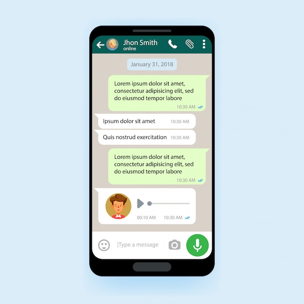 Download Kit di interfaccia utente mobile chat modello di app messenger | Vettore Premium