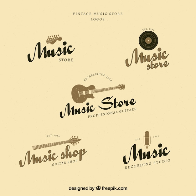 Collezione logo negozio di musica con stile vintage | Vettore Premium Vintage Music Logos