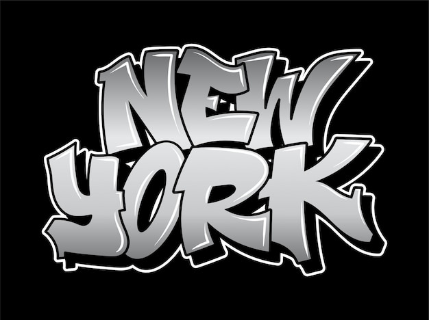 New York Graffiti Lettere Decorative Vandalo Street Art Libero Stile Selvaggio Sull Azione Illegale Urbana Della Citta Muro Utilizzando La Vernice Spray Spray Maglietta Hip Hop Sotterranea Con Stampa Di Illustrazione Vettore Premium