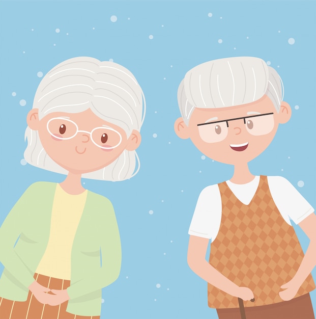 Anziani Nonni Felici Personaggi Dei Cartoni Animati Di Coppie Mature Vettore Premium