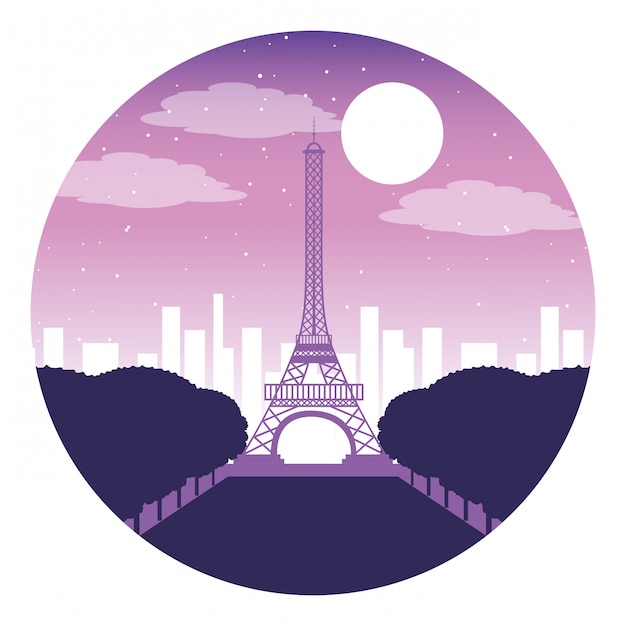 Luna Di Notte Della Citta Della Torre Eiffel Di Parigi Vettore Premium