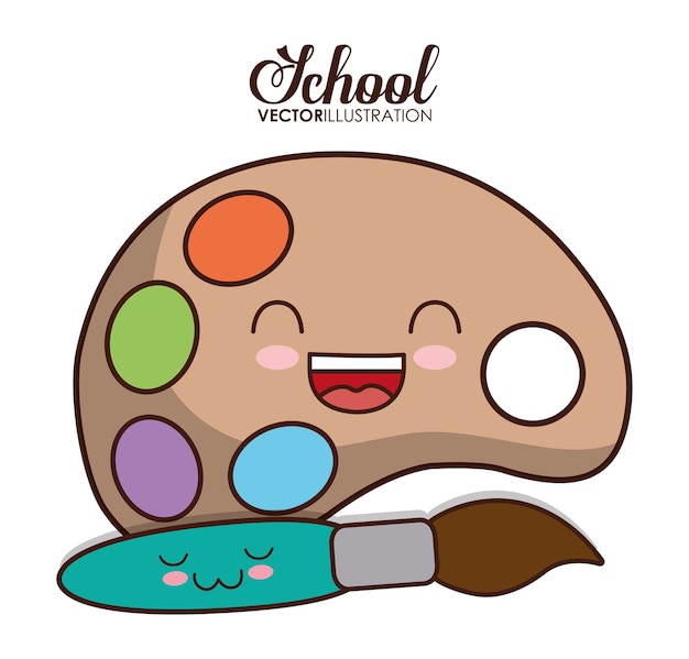 Design Della Scuola Rappresentato Dalla Palette Kawaii E Dall Icona Del Pennello Vettore Premium