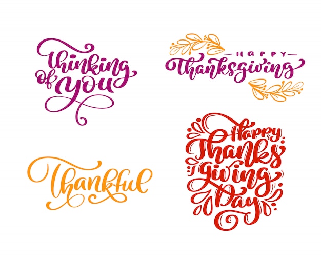 Insieme Di Frasi Di Calligrafia Happy Thanksgiving Day Vettore Premium