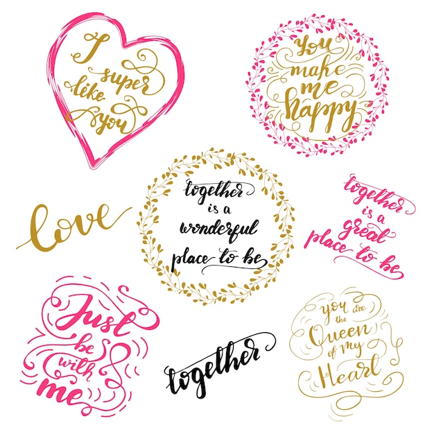 Set Di Saluto Lettering Frasi Per San Valentino Illustrazione Vettoriale Vettore Premium