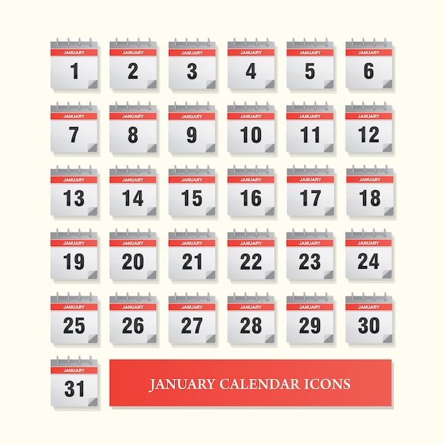 Set Di Icone Del Calendario Di Gennaio Vettore Premium