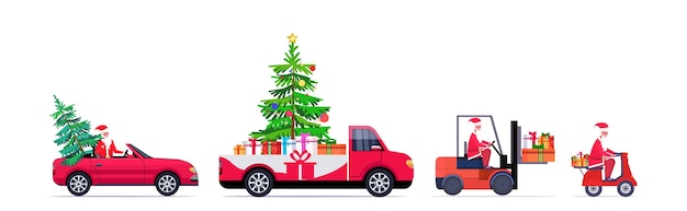 Set babbo natale guida carrello elevatore e scooter rosso con pick-up