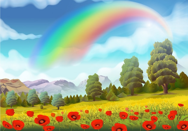 “ Il logo della settimana ” 2nd sessione - Pagina 14 Spring-landscape-oppies-rainbow_163454-125