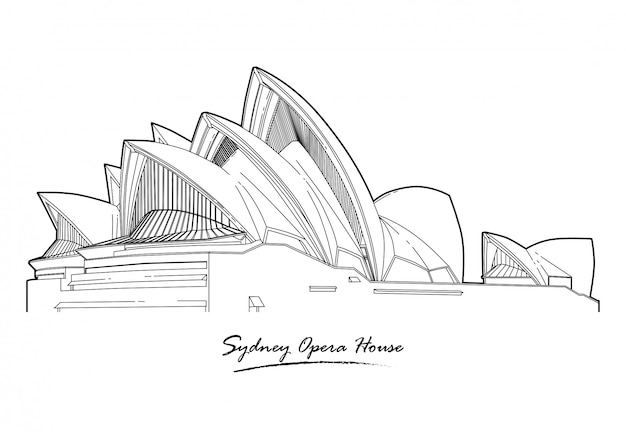 Linea D Arte Dettagliata Dell Architettura Di Sydney Opera House Vettore Premium