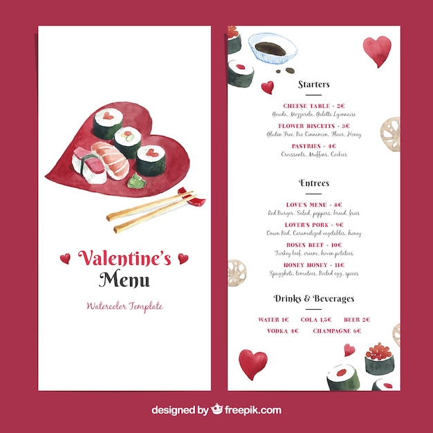 Modello Di Menu Di San Valentino Con Sushi Vettore Premium