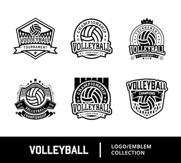 Disegni Di Logo Di Sport Di Pallavolo In Bianco E Nero Vettore Premium