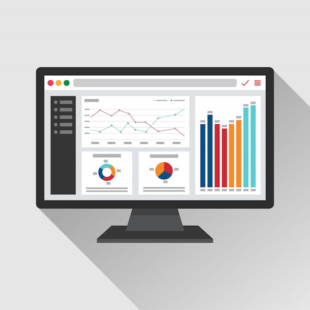 Informazioni Analitiche Web Sull Icona Piana Dello Schermo Del Computer I Grafici Di Tendenza Riportano Il Concetto Vettore Premium