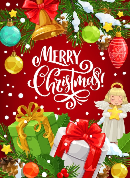 Cartolina D Auguri Di Regali Di Natale Con Auguri Di Buon Natale Vettore Premium