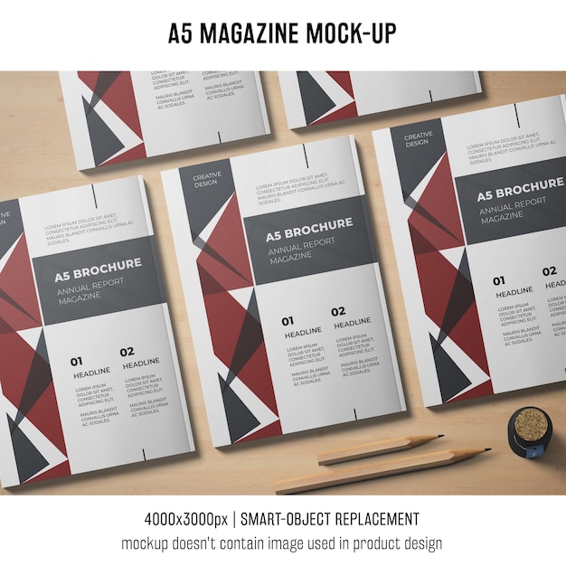 Download A5 revista mockup de cinco | Download PSD gratuito