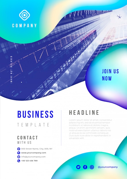 Abstracte zakelijke flyer met vloeibare elementen psd-sjabloon Gratis Psd