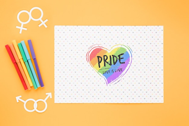 Composizione di orgoglio lgbt piatto con modello di carta Psd Gratuite