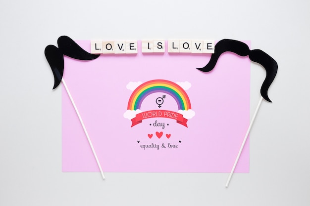 Composizione di orgoglio lgbt piatto con modello di carta Psd Gratuite