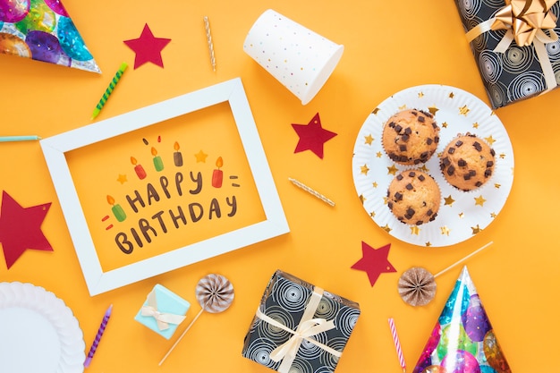 Concetto di buon compleanno mock-up Psd Gratuite