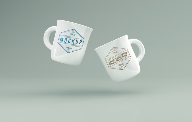 Download Dos Tazas Blancas Realistas Colgadas Mockup 3d Renderizado Aislado Archivo Psd Premium